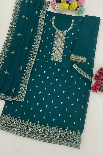 teal zari embroidered georgette pakistani salwar suit