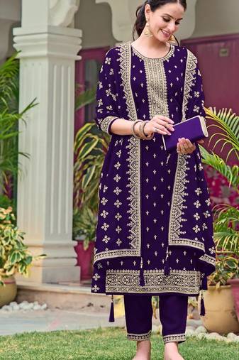 Purple embroidered georgette semi-stitched pakistani salwar suit