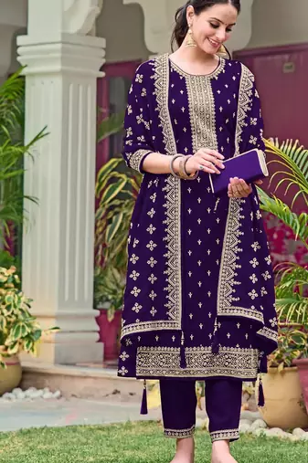 Purple embroidered georgette semi-stitched pakistani salwar suit