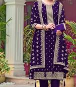 Purple embroidered georgette semi-stitched pakistani salwar suit