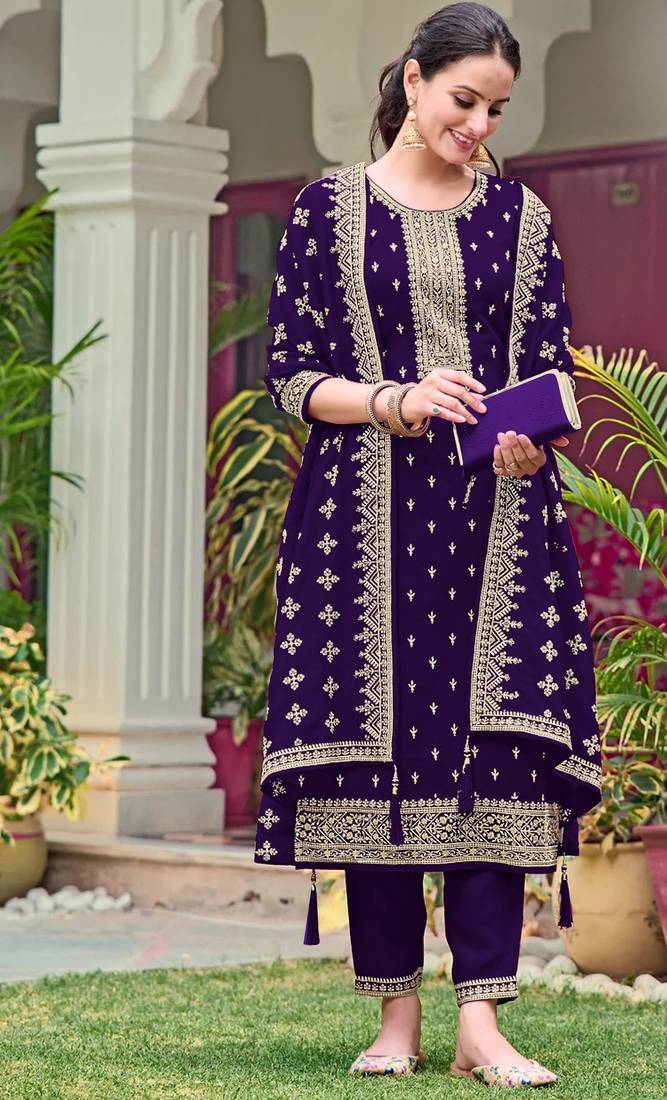 Purple embroidered georgette semi-stitched pakistani salwar suit