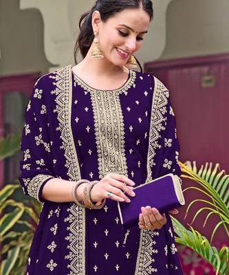 purple zari embroidered georgette salwar suit 2