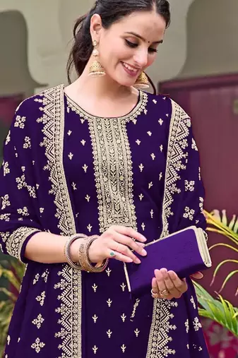 purple zari embroidered georgette salwar suit