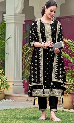 black georgette salwar suit with embroidery zari work 1