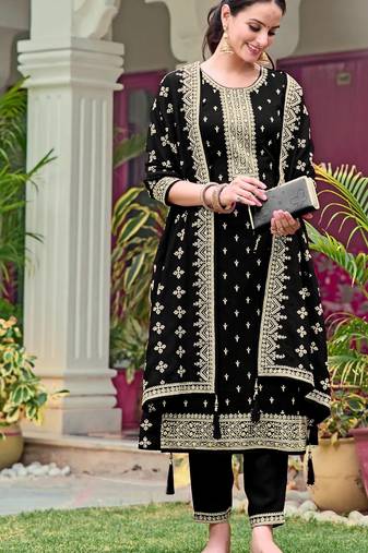 Black embroidered georgette semi-stitched pakistani salwar suit