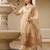 Women's cream viscose silk sequin embroidered kurta pant set with printed silk dupatta