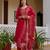 Women's red viscose chanderi silk sequin embroidered kurta pant set with organza dupatta