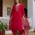 Women's red viscose chanderi silk sequin embroidered kurta pant set with organza dupatta
