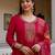 Women's red viscose chanderi silk sequin embroidered kurta pant set with organza dupatta