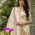 Women's cream viscose silk sequin & stone embroidered kurta pant set with printed silk dupatta