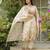Women's cream viscose silk sequin & stone embroidered kurta pant set with printed silk dupatta