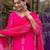 Pink french crepe v-neck kurta with sequin and stone embroidery printed chinon dupatta for elegant festive wear.