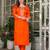 Women's orange viscose chanderi embroidered kurta pant set with jacquard dupatta