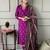 Women's purple viscose chanderi embroidered kurta pant set with printed chinon dupatta