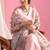 Women's pink viscose chanderi sequin stone embroidery v-neck kurta pant set with printed organza dupatta