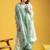 Women's olive green viscose chanderi sequin stone embroidered v-neck kurta pant set with organza dupatta