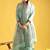 Women's olive green viscose chanderi sequin stone embroidered v-neck kurta pant set with organza dupatta