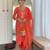 Women's orange sequin embroidered french crepe kurta pant set with organza dupatta