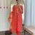 Women's orange sequin embroidered french crepe kurta pant set with organza dupatta