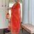 Women's orange sequin embroidered french crepe kurta pant set with organza dupatta