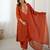 Women's orange chanderi silk sequin embroidered kurta pant set with chanderi cotton dupatta