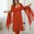 Women's orange chanderi silk sequin embroidered kurta pant set with chanderi cotton dupatta