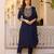 Women's navy rayon sequin embroidered kurta pant set with solid chinon dupatta