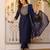 Women's navy rayon sequin embroidered kurta pant set with solid chinon dupatta