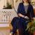 Women's navy rayon sequin embroidered kurta pant set with solid chinon dupatta