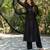 Women's black faux georgette sequin embroidered kurta pant set with net dupatta