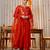 Women's orange chanderi silk sequin embroidered v neck kurta pant set with chanderi dupatta