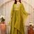 Women's chanderi silk sequin stone embroidered v neck green kurta pant set with chanderi dupatta