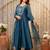 Women's chanderi silk sequin stone embroidery v neck blue kurta pant set with chanderi dupatta