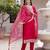 Women's pink viscose chanderi silk kurta pant set with organza dupatta
