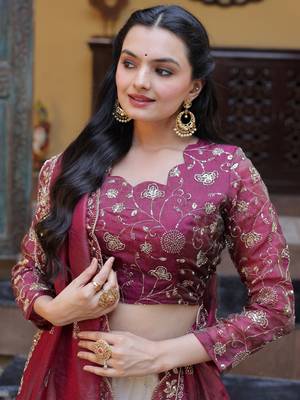 off white silk engagement lehenga with zari sequins work 8