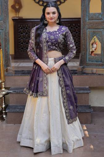 Gorgeous Purple Sequins Silk Sangeet Wear Lehenga Choli With Dupatta