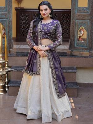 off white sequin work silk lehenga choli with dupatta 3