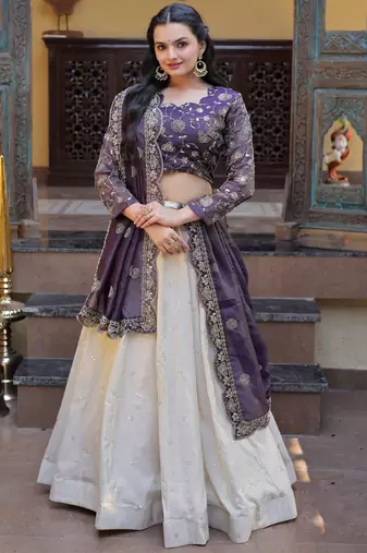 Gorgeous Purple Sequins Silk Sangeet Wear Lehenga Choli With Dupatta