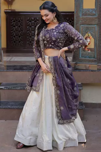 Gorgeous Purple Sequins Silk Sangeet Wear Lehenga Choli With Dupatta