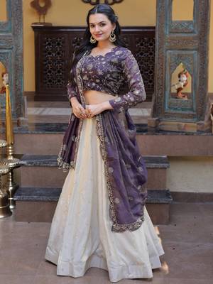 off white sequin work silk lehenga choli with dupatta 5