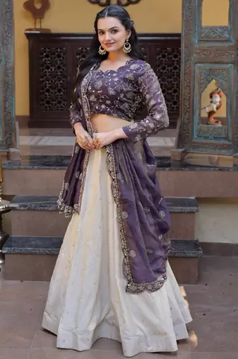 Gorgeous Purple Sequins Silk Sangeet Wear Lehenga Choli With Dupatta