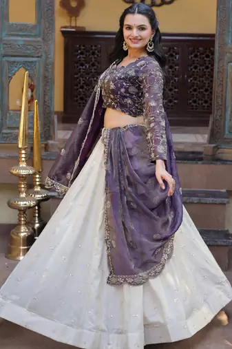 Gorgeous Purple Sequins Silk Sangeet Wear Lehenga Choli With Dupatta