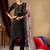 Black embroidered  roman silk straight kurti pant dupatta set