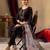 Black embroidered  roman silk straight kurti pant dupatta set