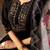 Black embroidered  roman silk straight kurti pant dupatta set