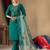 Rama green embroidered  roman silk straight kurti pant dupatta set