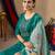 Rama green embroidered  roman silk straight kurti pant dupatta set