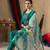 Rama green embroidered  roman silk straight kurti pant dupatta set