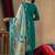 Rama green embroidered  roman silk straight kurti pant dupatta set