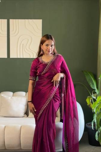Space Silk Zarkan Diamond Work Saree With Blouse Set For Women's